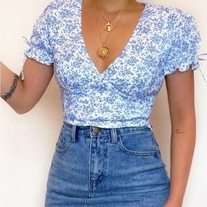 Blue floral low rise crop top size medium to large